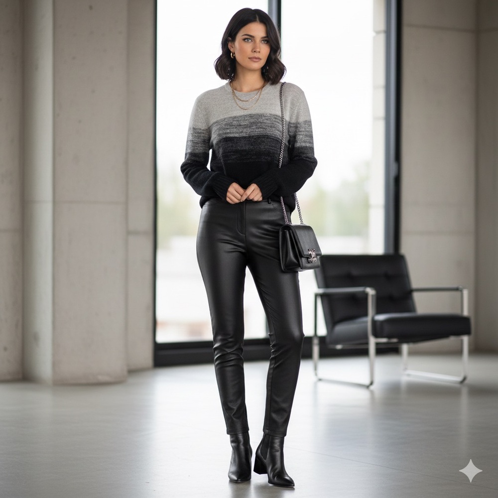 James Perse Gradient Black and Gray Crewneck cashmere Sweater